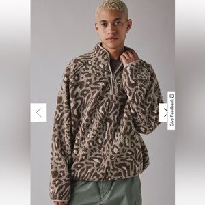 BDG Printed Fleece Quarter Zip Sweatshirt in Leopard